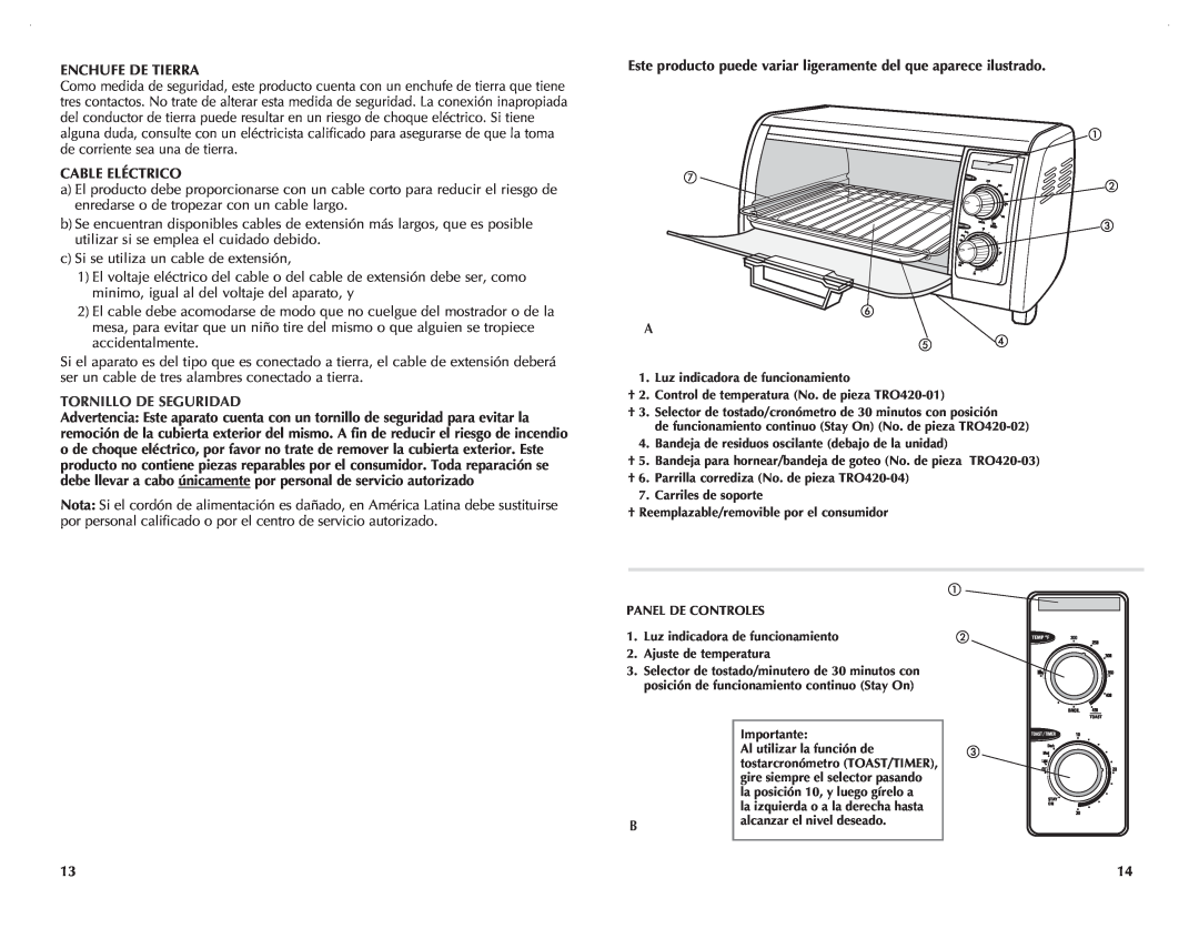 Black & Decker TRO420 manual Enchufe De Tierra, Cable Eléctrico, Tornillo De Seguridad 