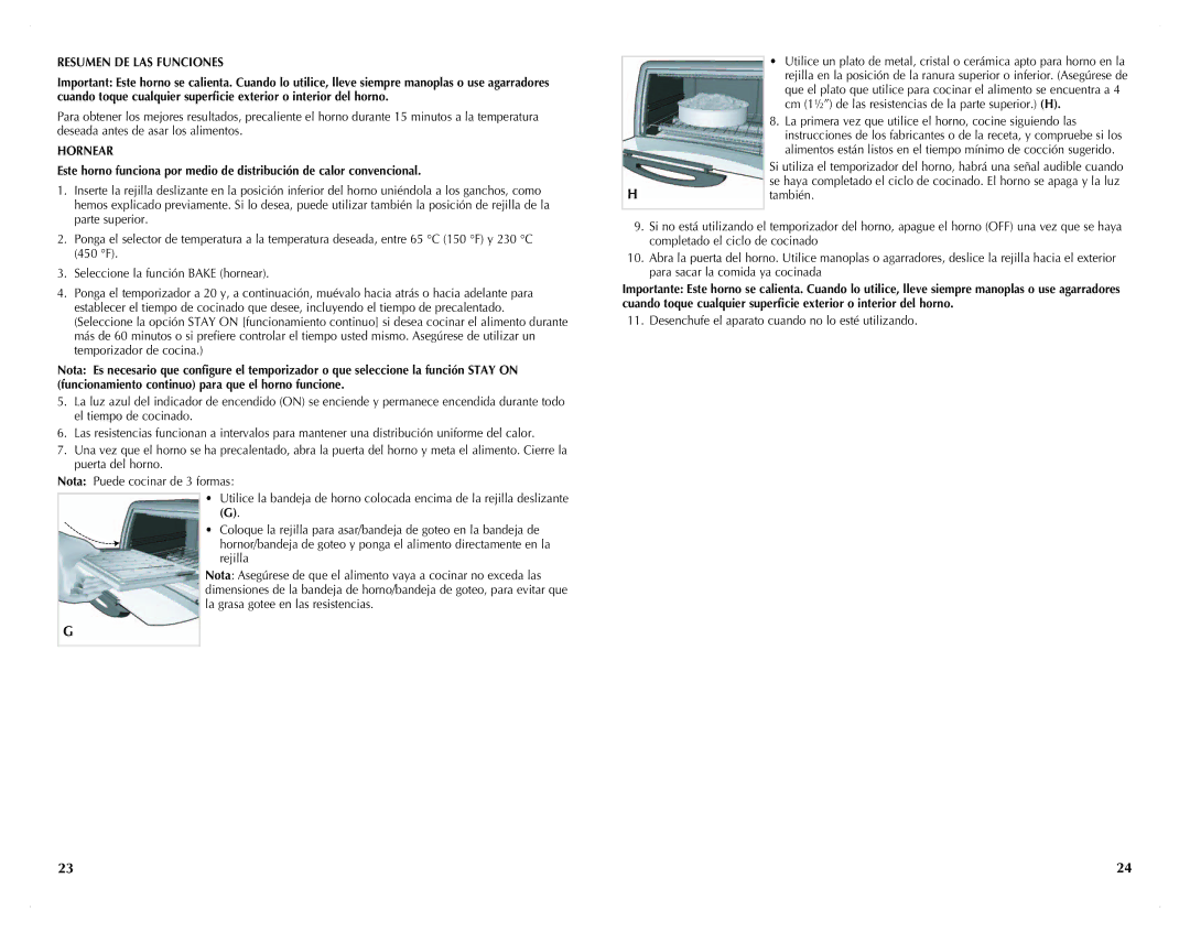 Black & Decker TRO4200B manual Resumen DE LAS Funciones, Hornear 