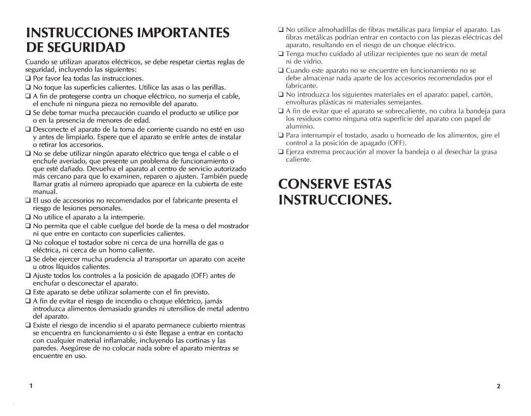 Black & Decker TRO421 manual Conserve Estas Instrucciones, Instrucciones Importantes De Seguridad 