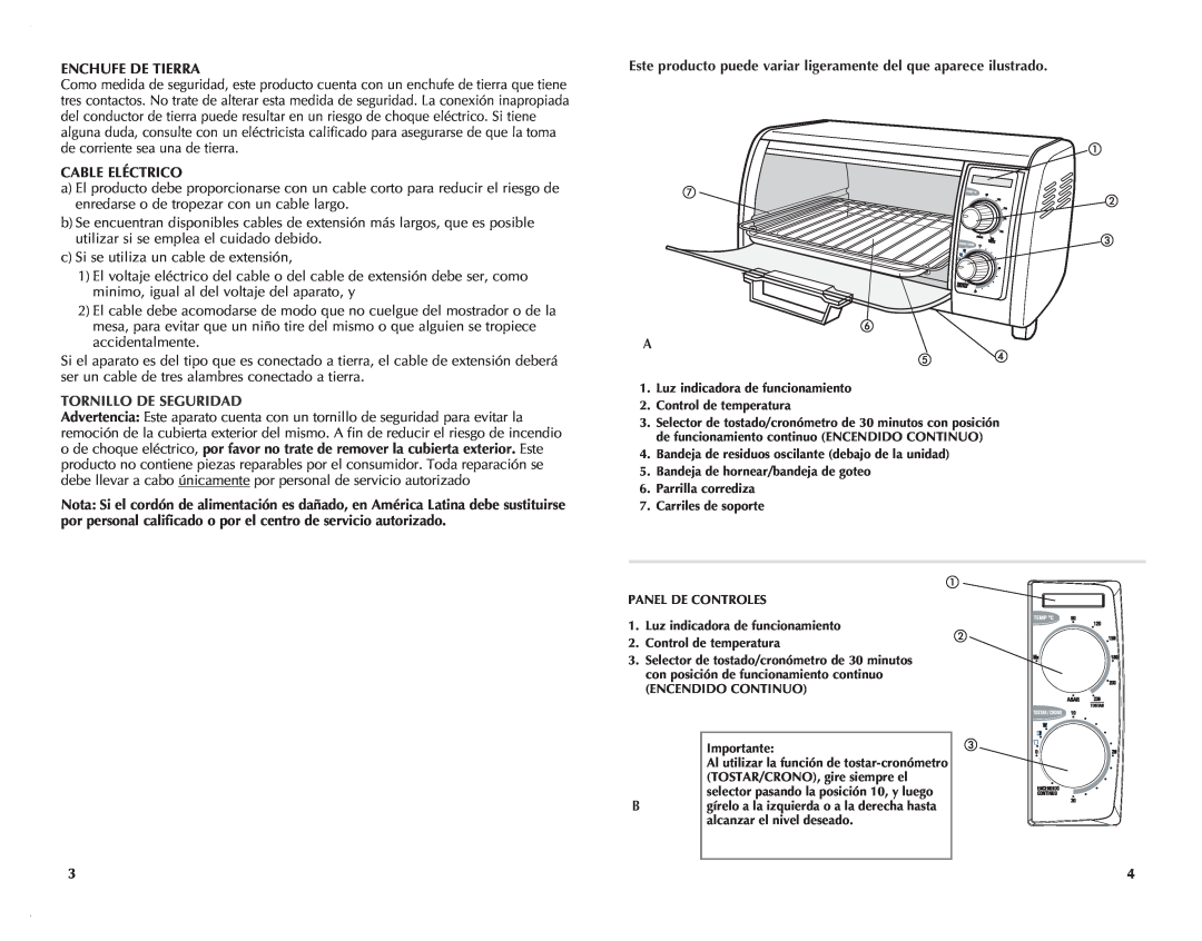 Black & Decker TRO421 manual Enchufe De Tierra, Cable Eléctrico, Tornillo De Seguridad 