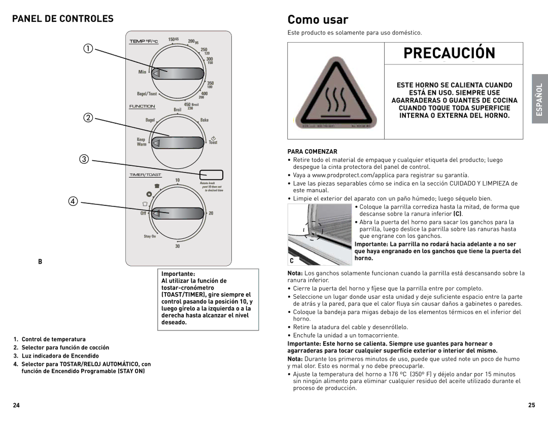 Black & Decker TRO480SS, TRO480BS manual Este Horno SE Calienta Cuando, Está EN USO. Siempre USE, Para Comenzar 