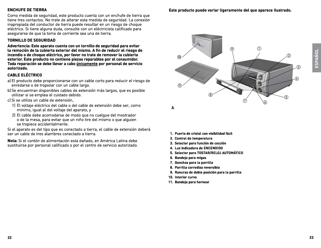 Black & Decker TRO480BS, TRO480SS manual Español, Enchufe De Tierra 
