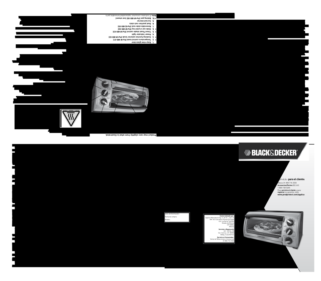 Black & Decker manual Countertop Oven HOrnO para Mostrador, ModelS/ModELOS TRO480BS TRO480SS, 01-714-2500, USA/Canada 