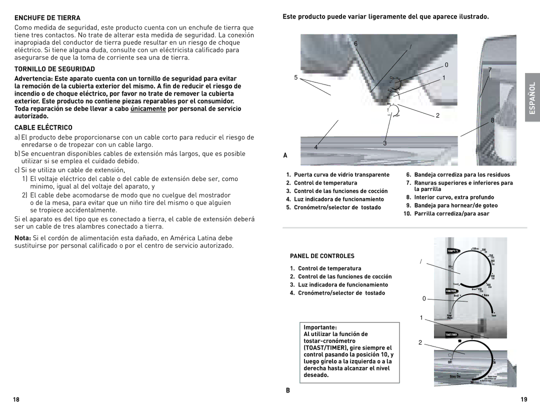 Black & Decker TRO490W manual Enchufe DE Tierra, Tornillo DE Seguridad, Cable Eléctrico 