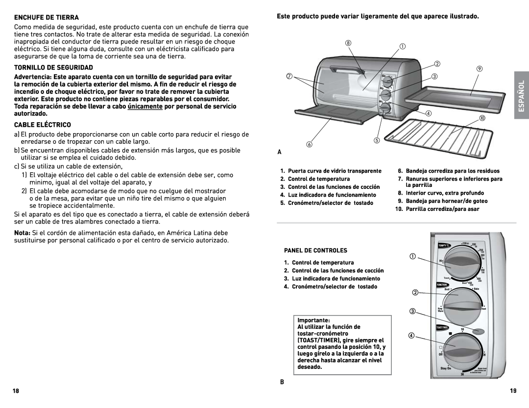 Black & Decker TRO490W manual Enchufe De Tierra, Español 