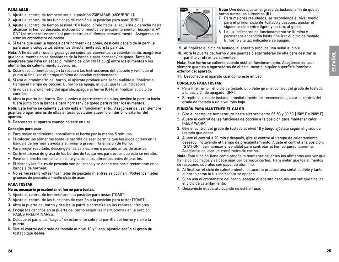 Black & Decker TRO490W manual Español, Para Asar 