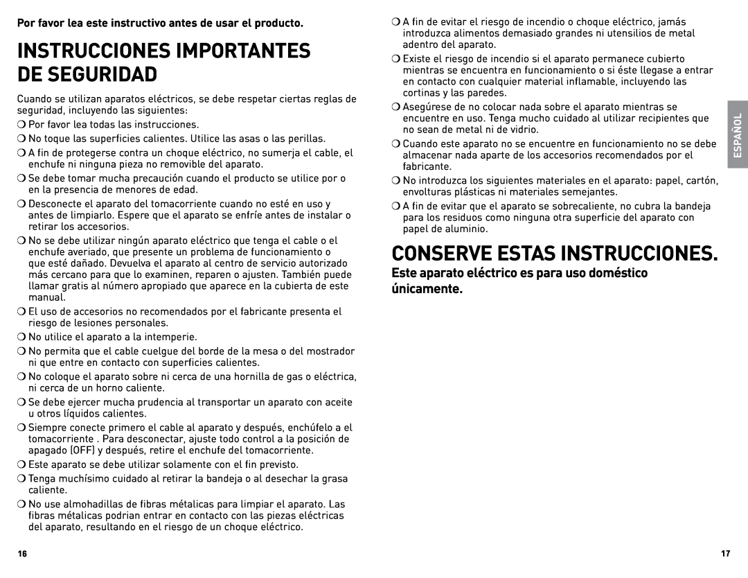 Black & Decker TRO490W manual Conserve Estas Instrucciones, Instrucciones Importantes De Seguridad, Español 