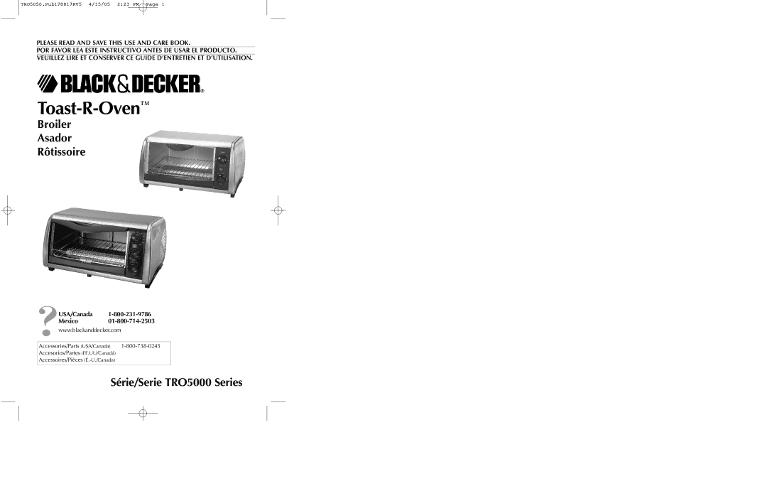 Black & Decker TRO5050 manual Broiler Asador Rôtissoire, Série/Serie TRO5000 Series, ?USA/Canada Mexico 