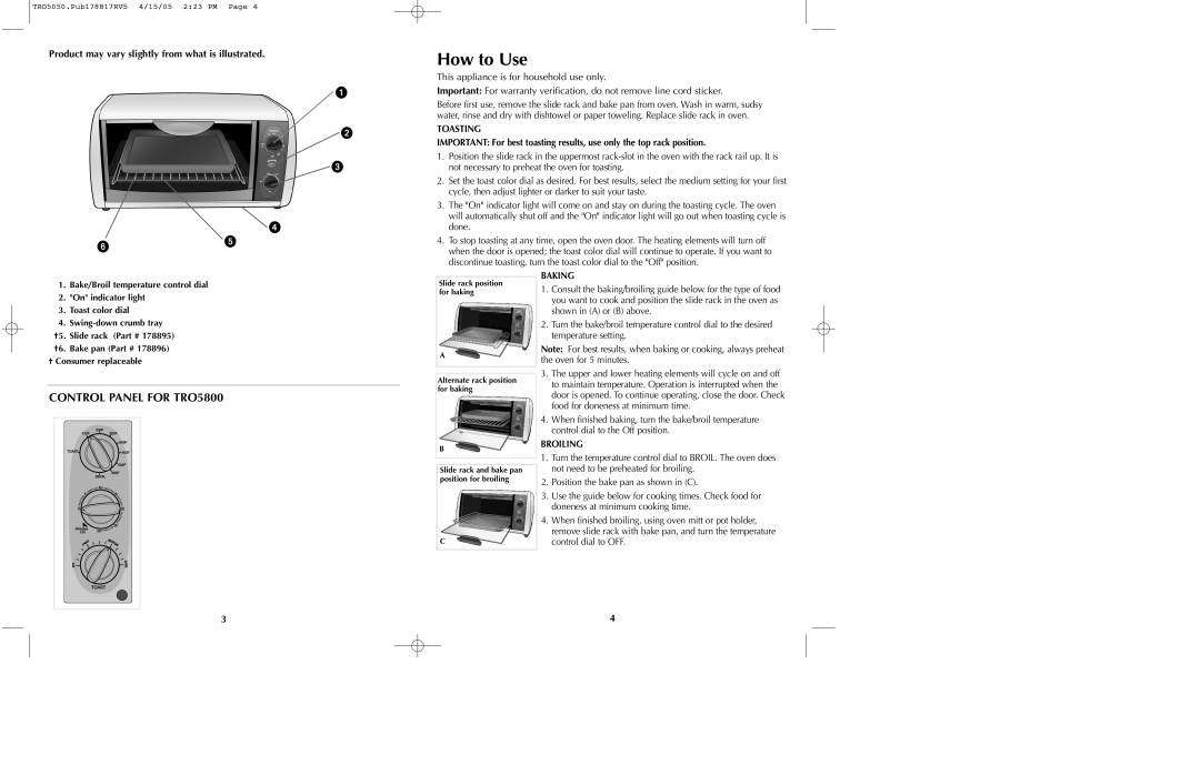 Black & Decker TRO5050 manual How to Use, Product may vary slightly from what is illustrated 