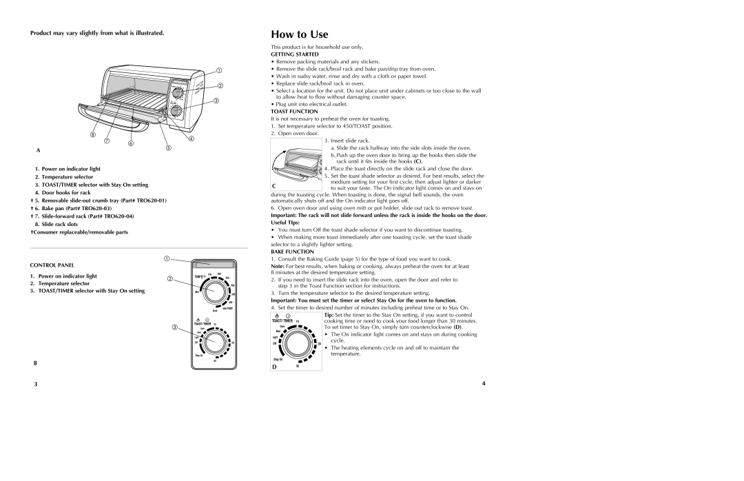 Black & Decker TRO620 manual How to Use, Product may vary slightly from what is illustrated 