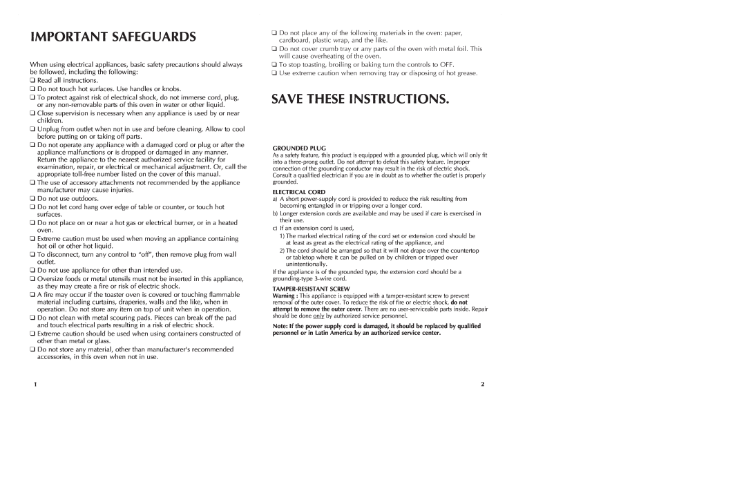 Black & Decker TRO620 manual Important Safeguards, Save These Instructions 