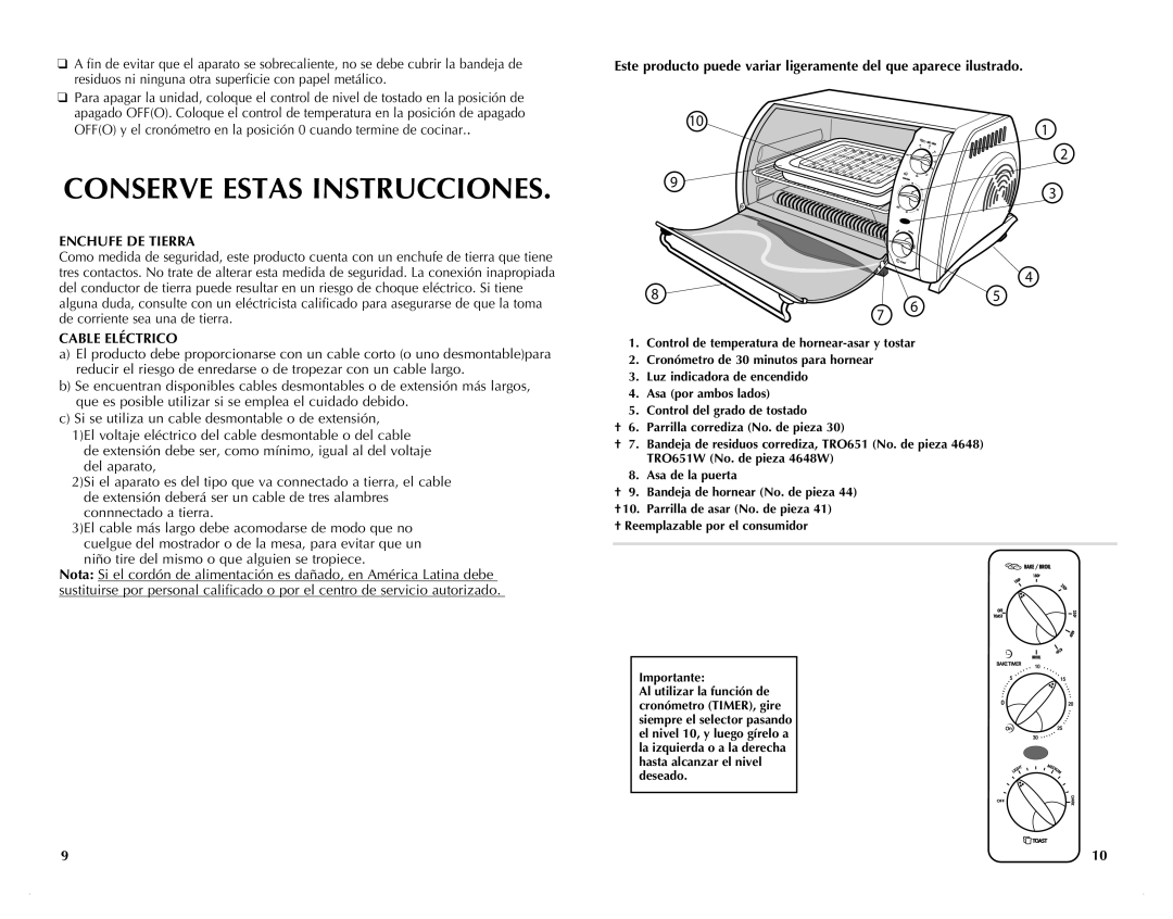 Black & Decker TRO651W manual Enchufe DE Tierra, Cable Eléctrico 