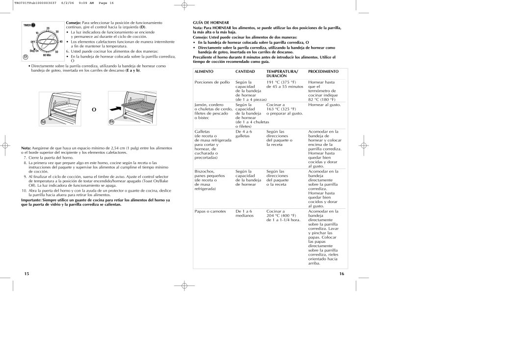 Black & Decker TRO700b manual Temperatura, Guía DE Hornear 