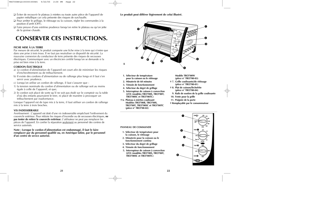 Black & Decker TRO700b manual Conserver CES Instructions, Fiche Mise À LA Terre, Cordon Électrique, VIS Indesserrable 