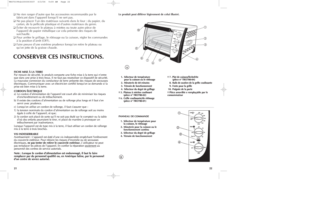 Black & Decker TRO700b manual Conserver Ces Instructions 