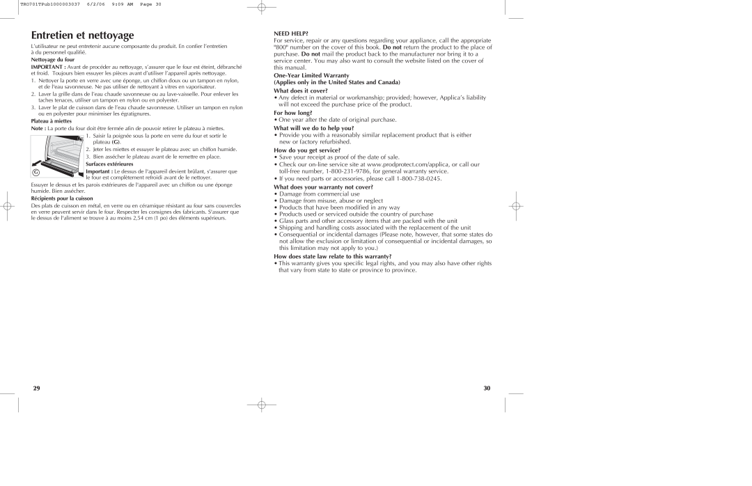 Black & Decker TRO700b manual Entretien et nettoyage, Need Help?, One-Year Limited Warranty, For how long? 