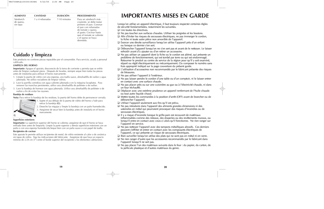Black & Decker TRO700b manual Importantes Mises En Garde, Cuidado y limpieza 