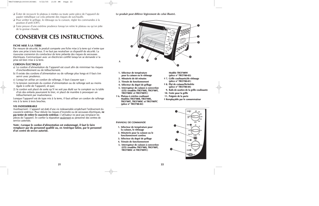 Black & Decker TRO700b manual Conserver Ces Instructions, Fiche Mise À La Terre, Cordon Électrique, Vis Indesserrable 
