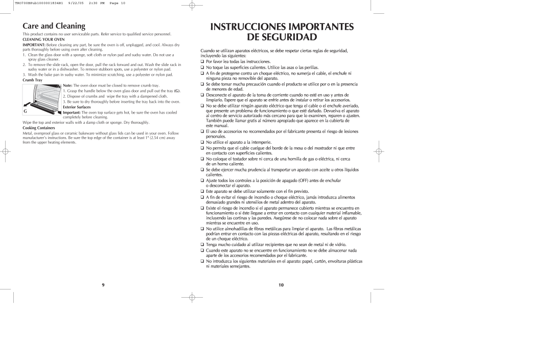 Black & Decker TRO700b manual Instrucciones Importantes De Seguridad, Care and Cleaning 