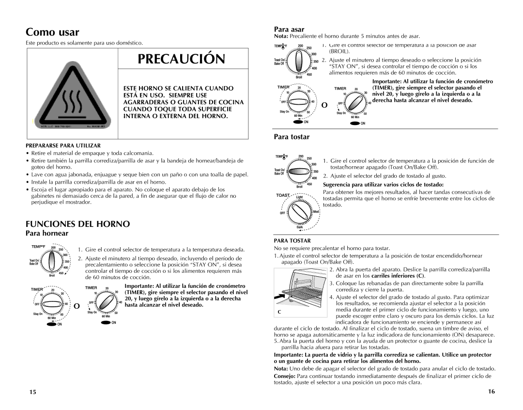 Black & Decker TRO700W, TRO701T manual Como usar, Para asar, Para tostar, Para hornear 