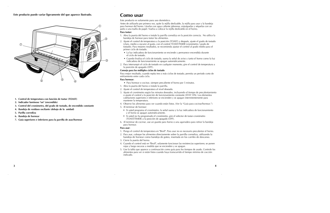 Black & Decker TRO965 manual Como usar, Para tostar, Consejo para los múltiples ciclos de tostado, Para hornear, Para asar 