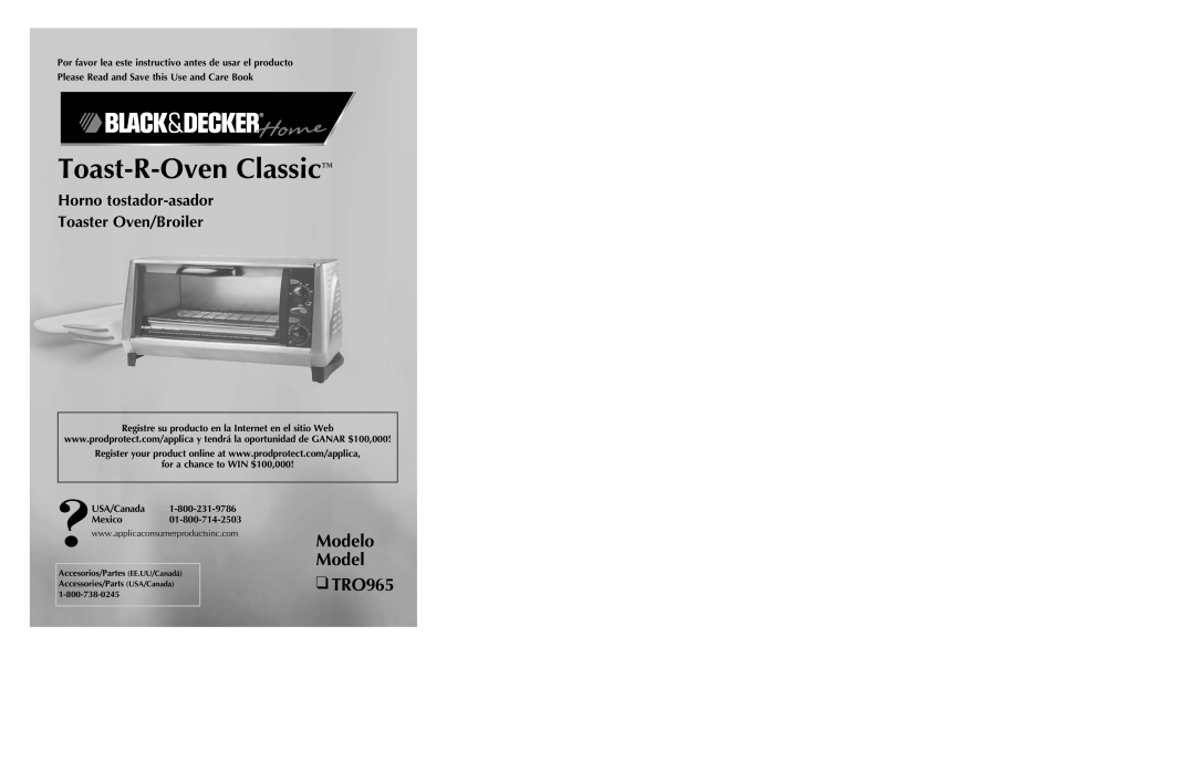Black & Decker manual Modelo Model TRO965, Toast-R-Oven Classic, Horno tostador-asador Toaster Oven/Broiler 