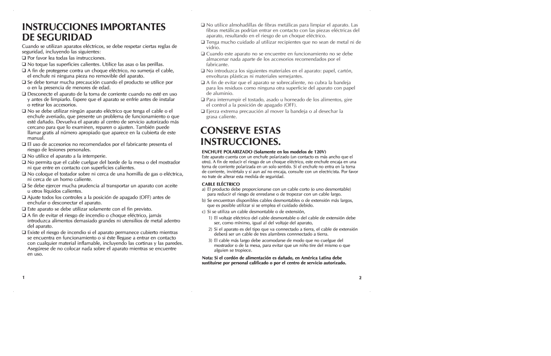 Black & Decker TRO965 manual Conserve Estas Instrucciones, Instrucciones Importantes De Seguridad 