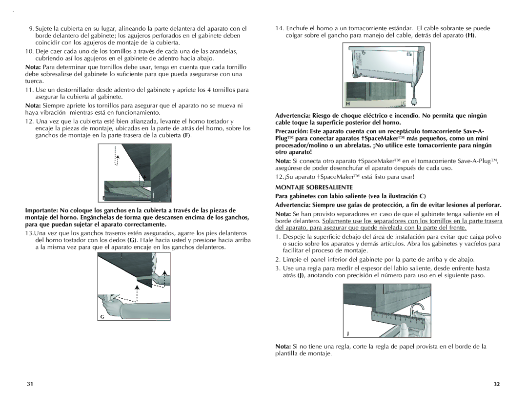 Black & Decker TROS1000Q manual Montaje Sobresaliente, Para gabinetes con labio saliente vea la ilustración C 