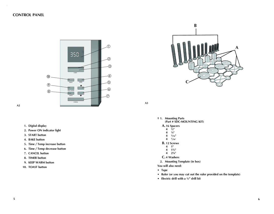 Black & Decker TROS1000Q manual Control Panel 