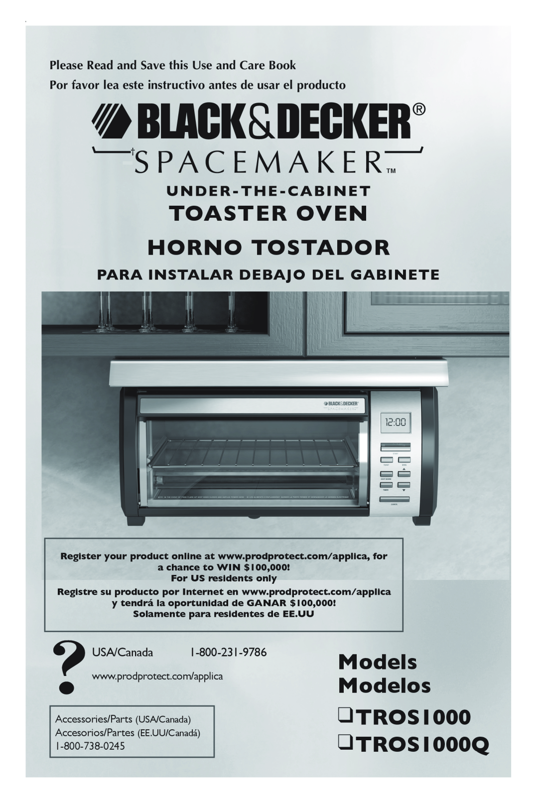 Black & Decker manual Toaster Oven Horno tostador, Models Modelos TROS1000 TROS1000Q, Under-The-Cabinet 