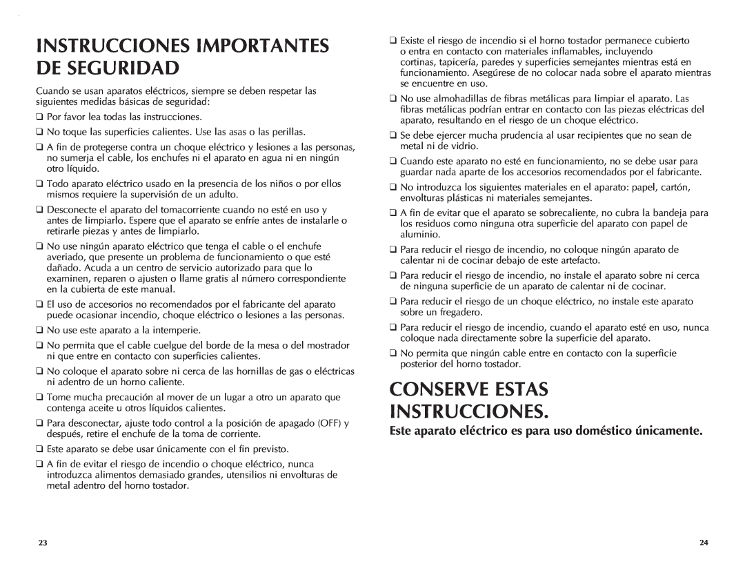 Black & Decker TROS1000Q manual Instrucciones Importantes De Seguridad, Conserve Estas Instrucciones 