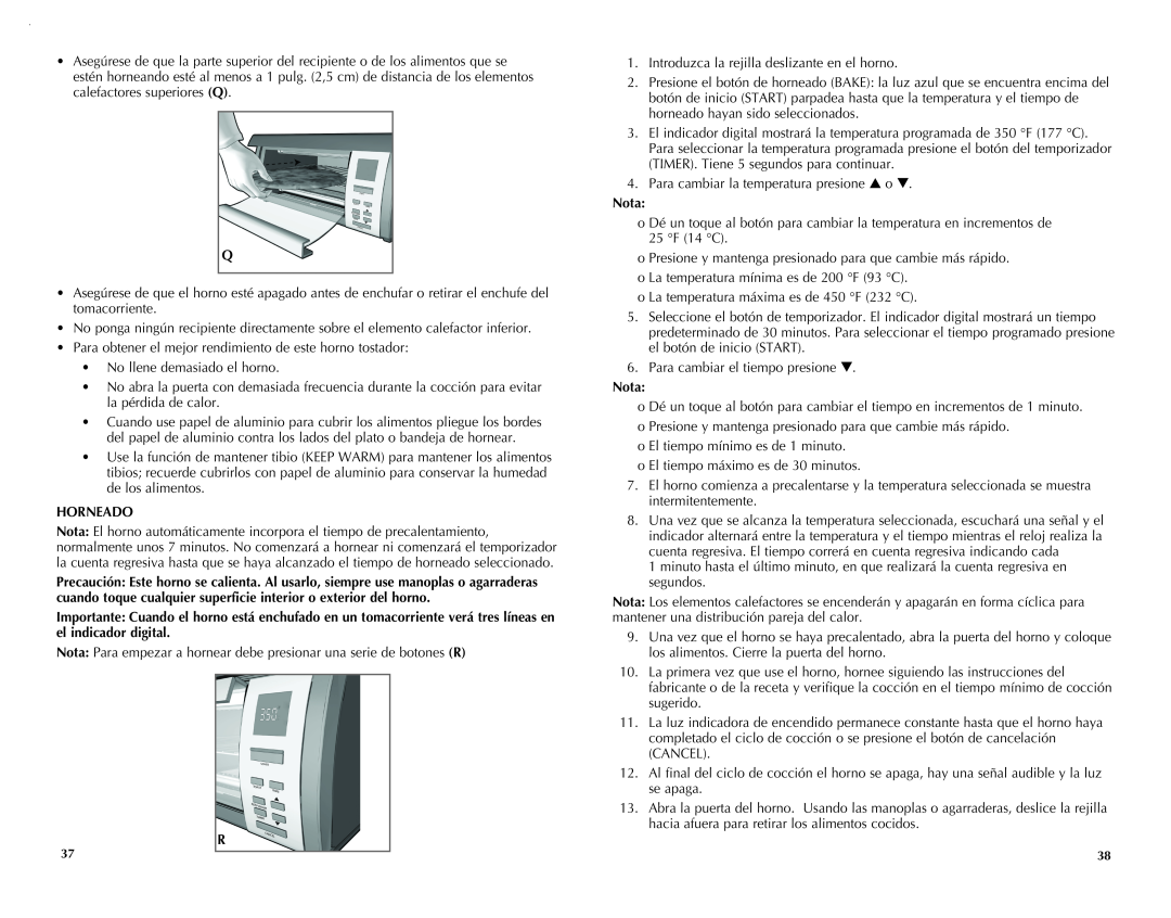Black & Decker TROS1000Q manual Horneado, Nota 
