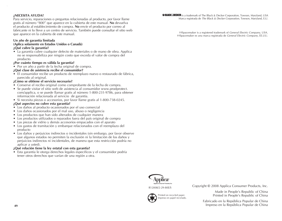 Black & Decker TROS1000Q manual ¿Necesita Ayuda?, Un año de garantía limitada, ¿Por cuánto tiempo es válida la garantía? 