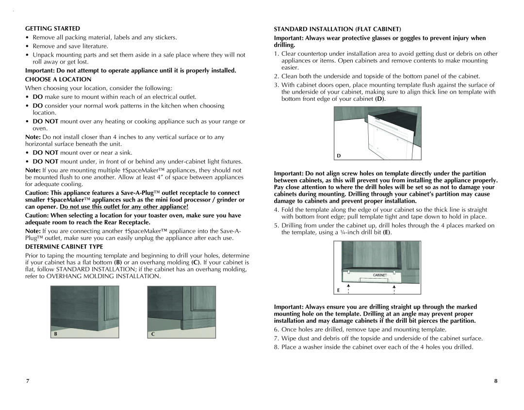Black & Decker TROS1000 Getting Started, Choose A Location, Determine Cabinet Type, Standard Installation Flat Cabinet 