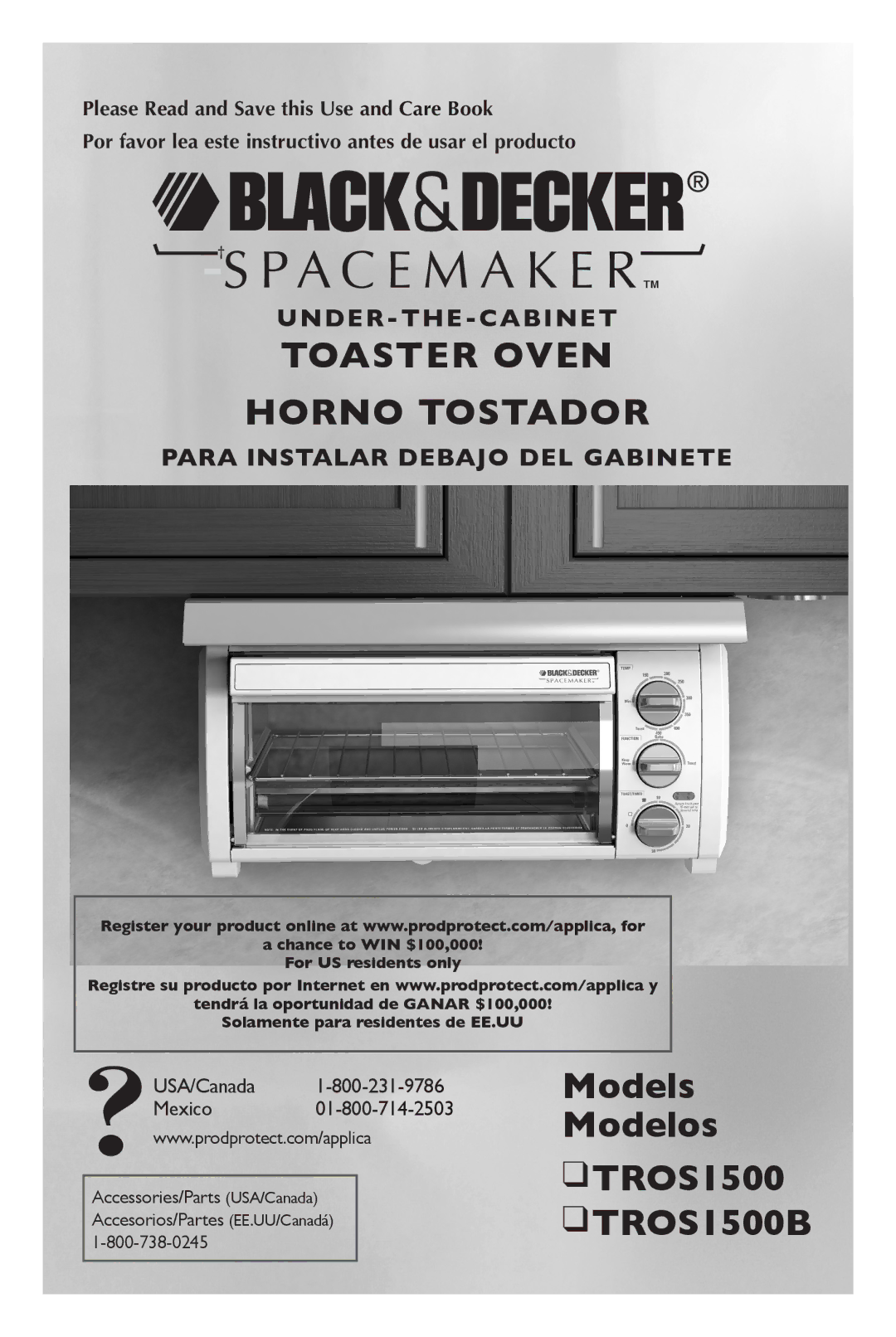 Black & Decker manual Toaster Oven Horno tostador, Models Modelos TROS1500 TROS1500B 