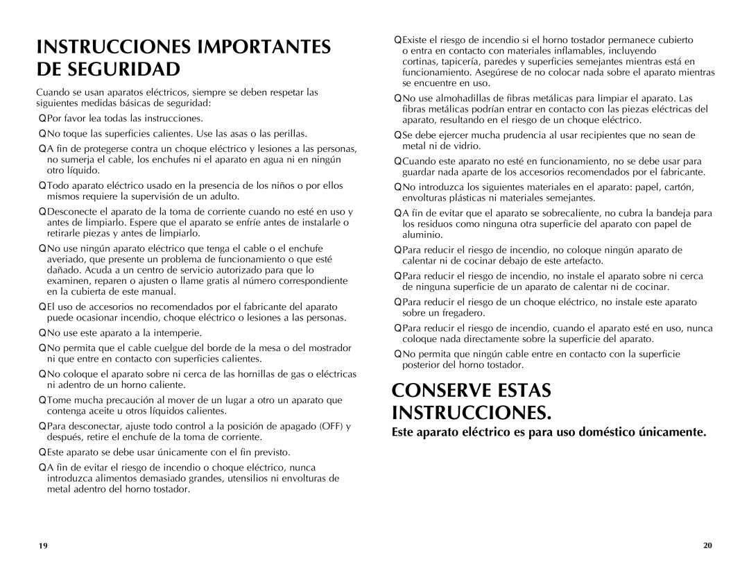 Black & Decker TROS1500B manual Instrucciones Importantes DE Seguridad 