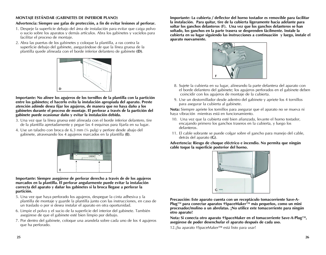 Black & Decker TROS1500B manual Montaje Estándar Gabinetes DE Inferior Plano 