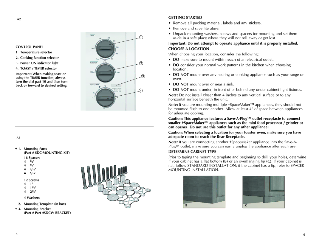 Black & Decker TROS1500B manual Getting Started, Choose a Location, Determine Cabinet Type 