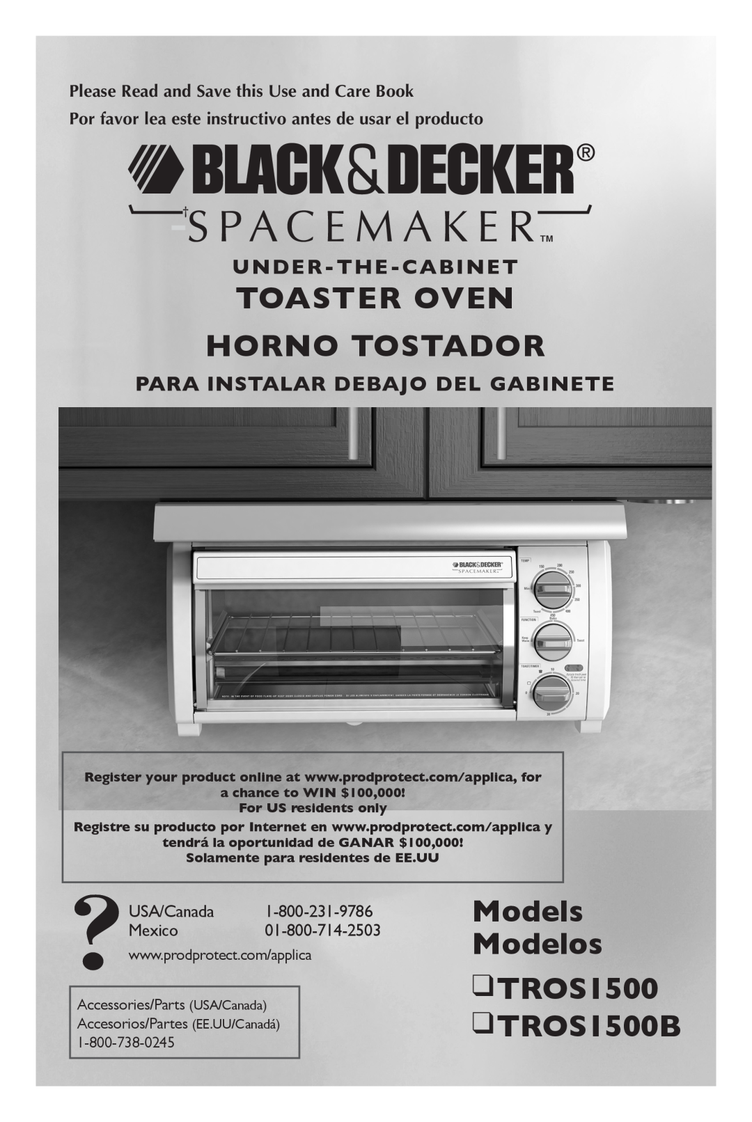 Black & Decker manual Toaster Oven Horno tostador, Models Modelos TROS1500 TROS1500B, Under-The-Cabinet 