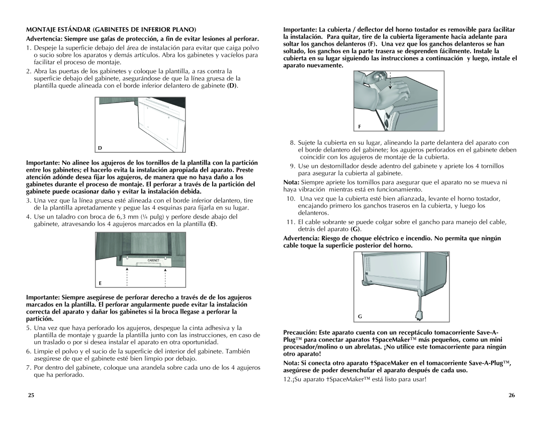Black & Decker TROS1500B manual Montaje Estándar Gabinetes De Inferior Plano 