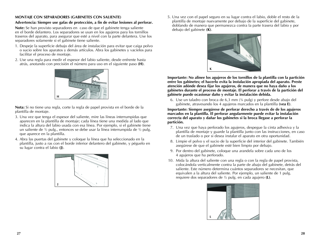 Black & Decker TROS1500B manual Montaje Con Separadores Gabinetes Con Saliente 