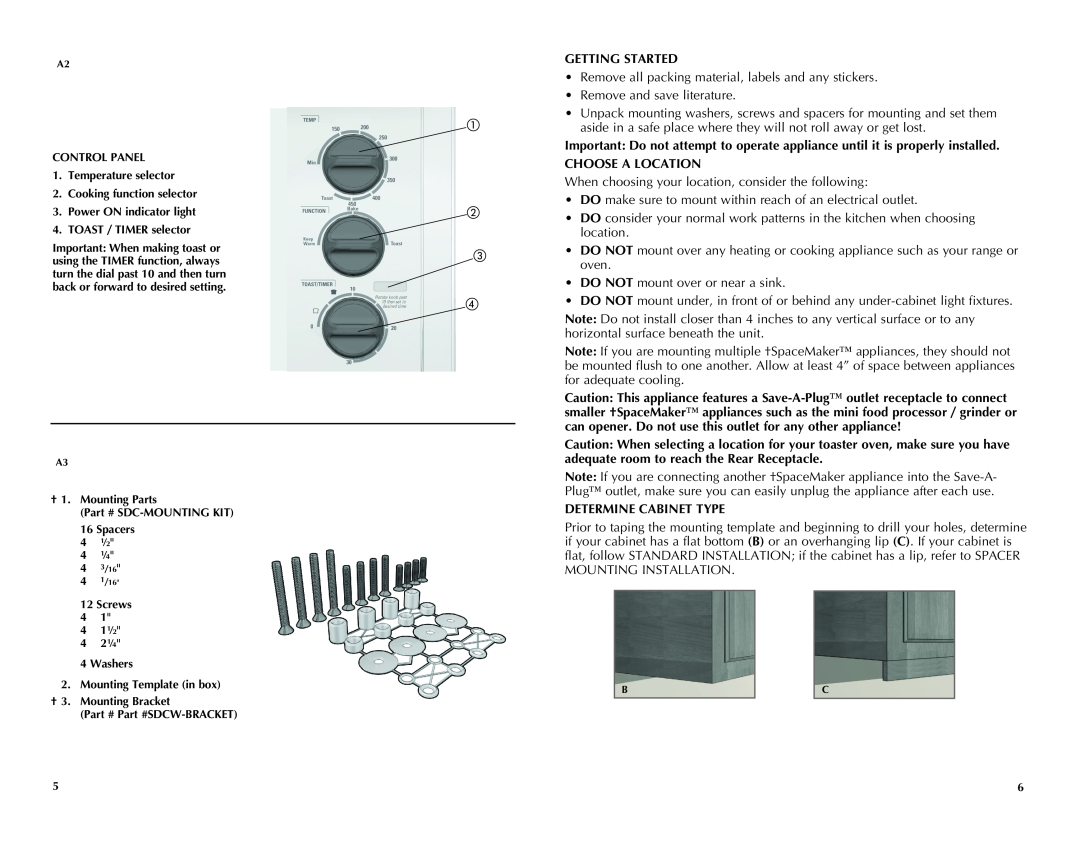 Black & Decker TROS1500B manual Getting Started, Choose A Location, Determine Cabinet Type 
