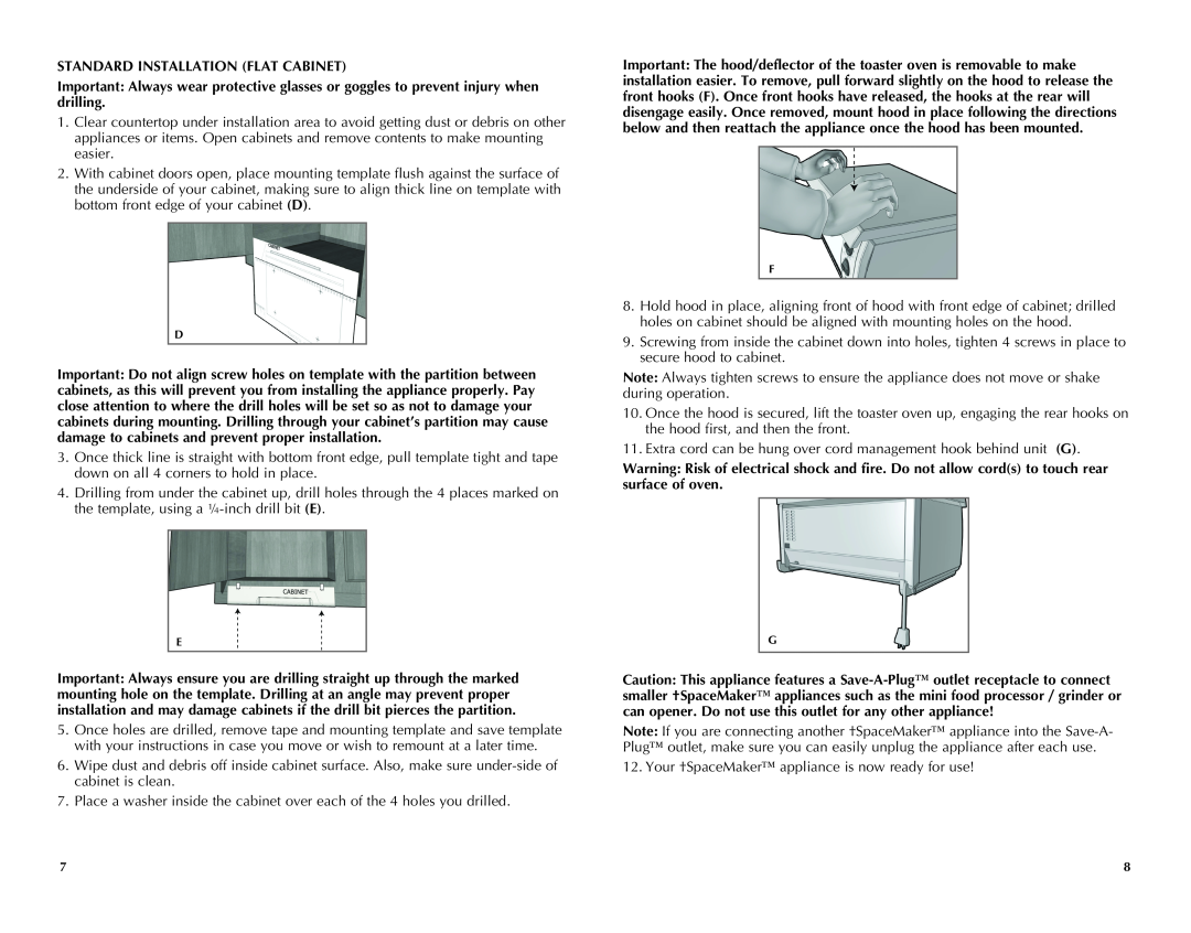 Black & Decker TROS1500B manual Standard Installation Flat Cabinet 