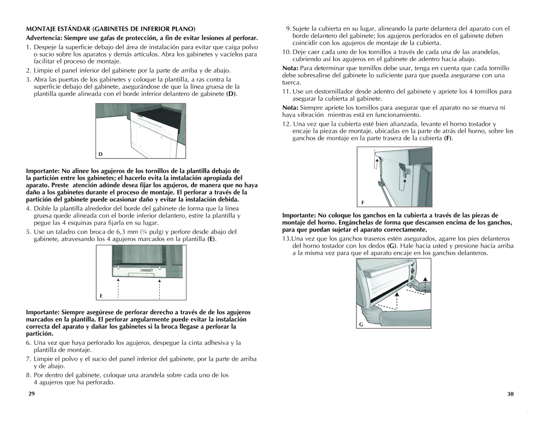 Black & Decker TROSOS1500B manual Montaje Estándar Gabinetes DE Inferior Plano 