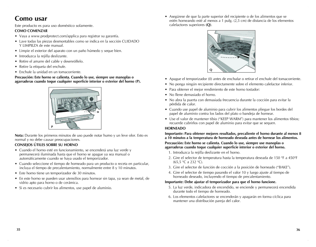 Black & Decker TROSOS1500B manual Como usar, Como Comenzar, Consejos Útiles Sobre SU Horno, Horneado 