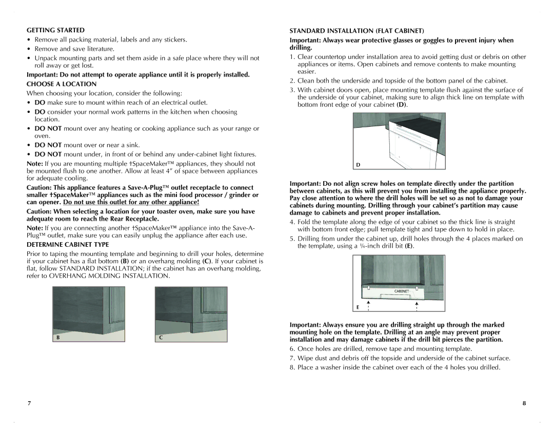 Black & Decker TROSOS1500 Getting Started, Choose a Location, Determine Cabinet Type, Standard Installation Flat Cabinet 