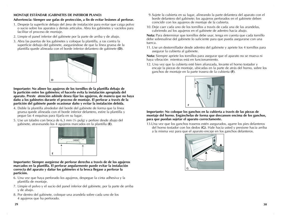 Black & Decker TROSOS1500B manual Montaje Estándar Gabinetes De Inferior Plano 