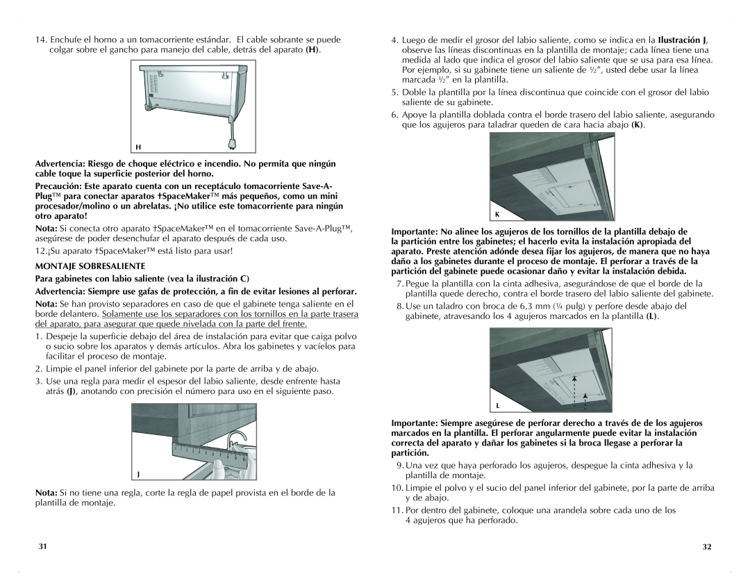 Black & Decker TROSOS1500B manual Montaje Sobresaliente, Para gabinetes con labio saliente vea la ilustración C 