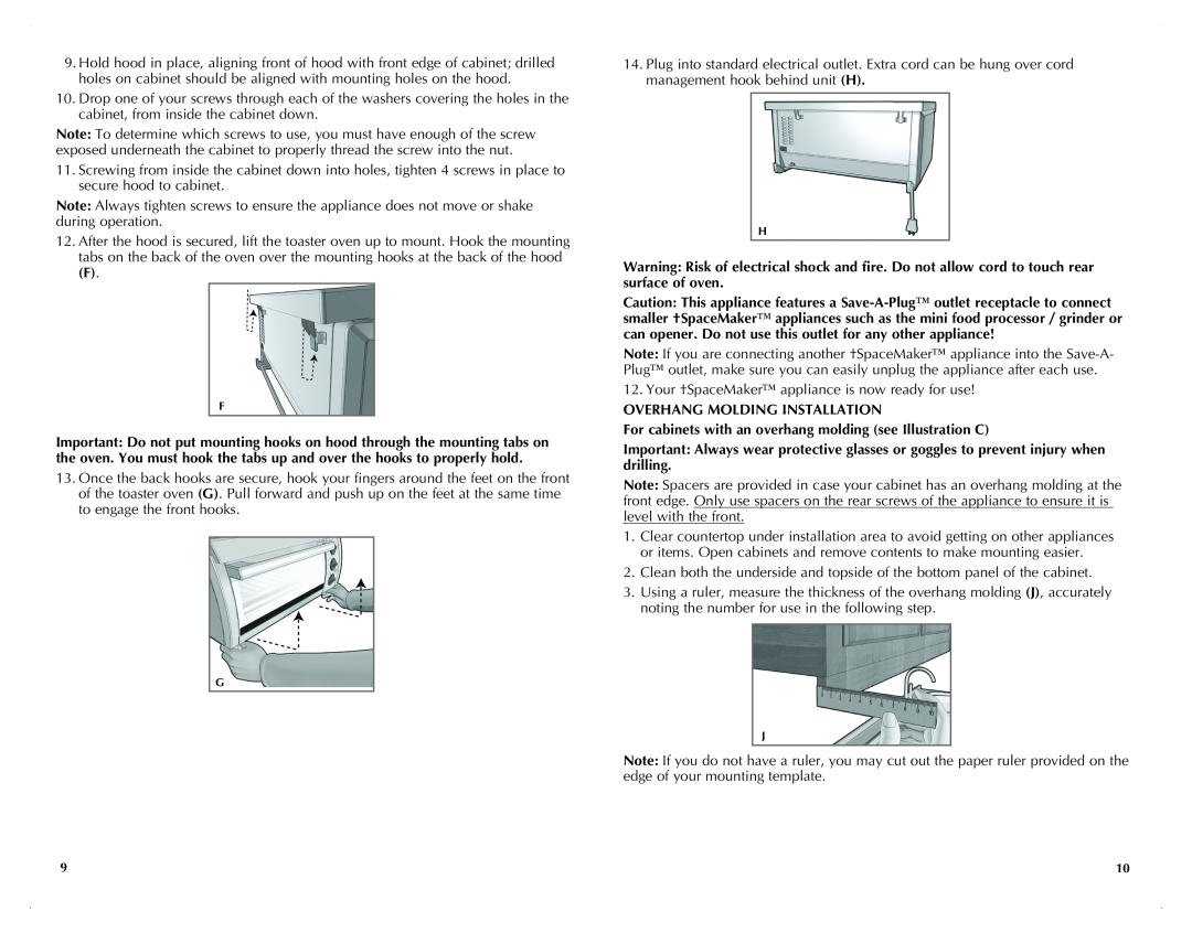 Black & Decker TROSOS1500B manual Overhang Molding Installation, For cabinets with an overhang molding see Illustration C 