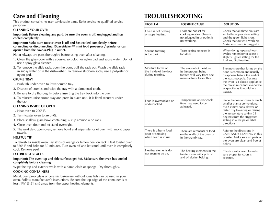 Black & Decker TROSOS1500C manual Cleaning Your Oven, Crumb Tray, Cleaning Inside of Oven, Helpful TIP, Exterior Surfaces 